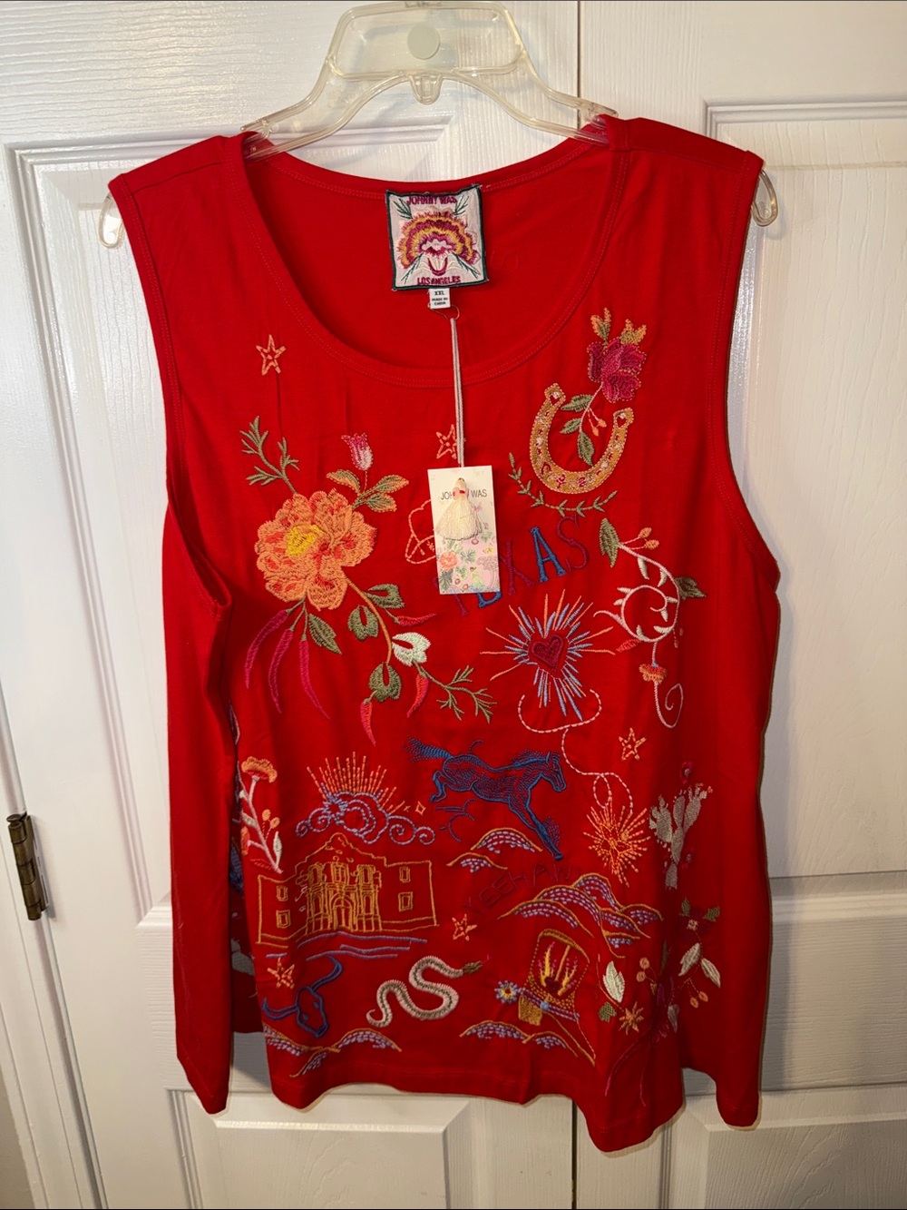 Johnny Was Red Embroidered Sleeveless Tank Texas!
